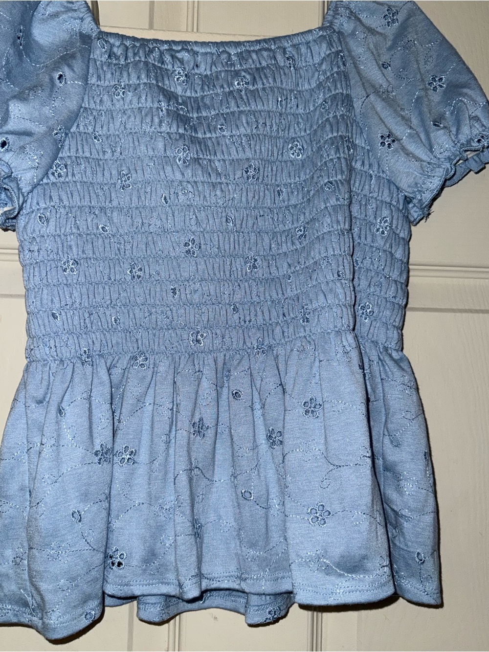 Xtraordinary Light Blue Smocked Peplum Dress for Girls